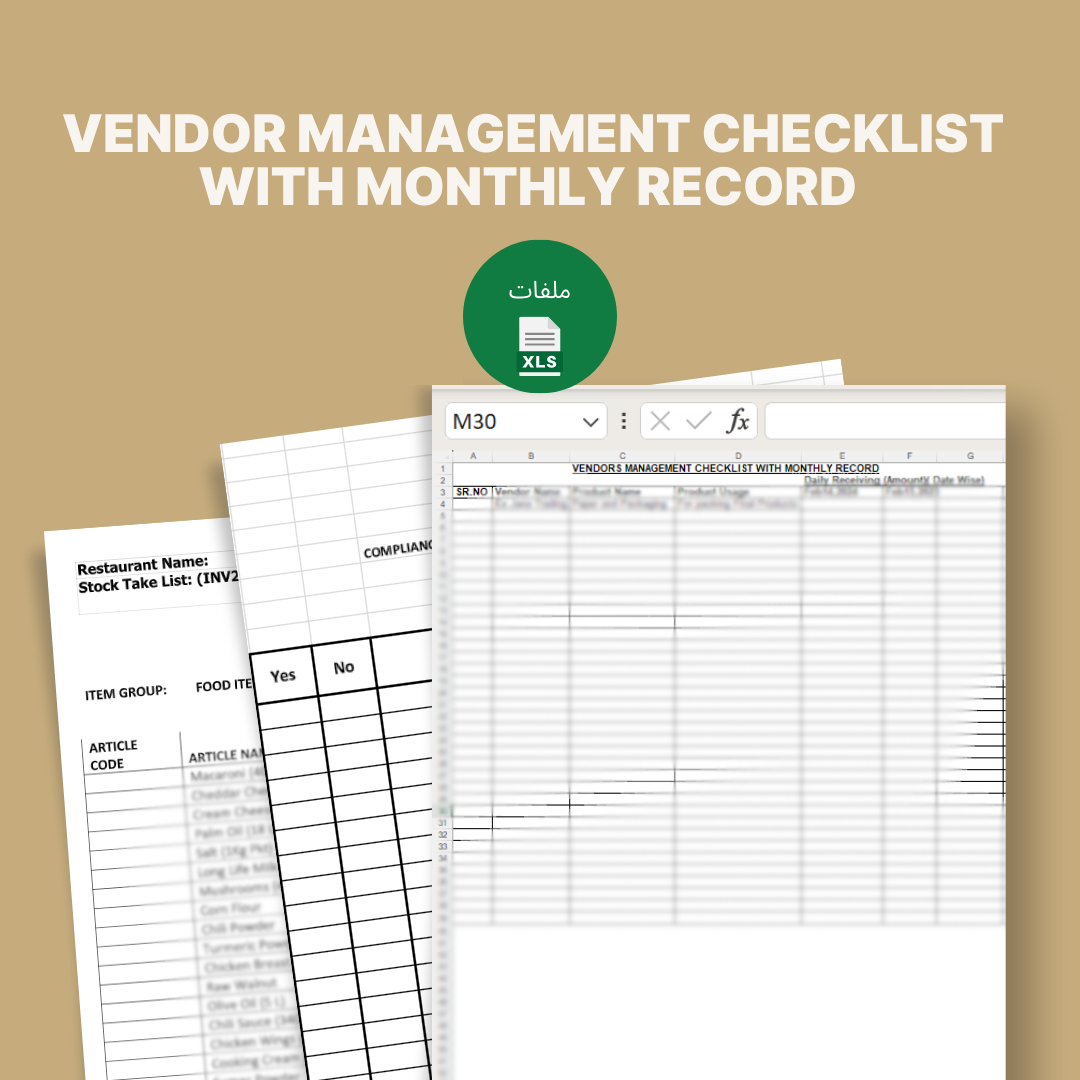 Vendor management checklist with monthly record