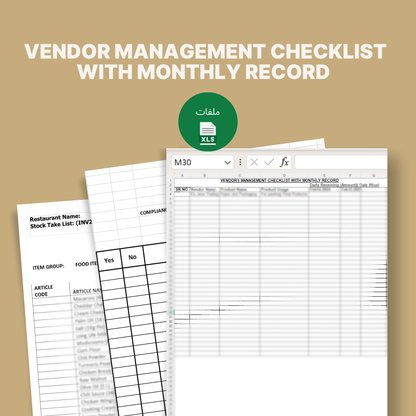 Vendor management checklist with monthly record